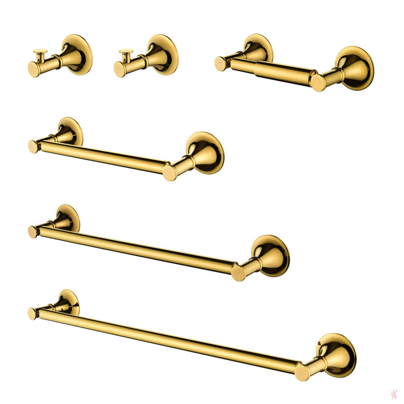 6 - Piece Bathroom Hardware Set, Brass, 1.3" H x 22" W x 3" D