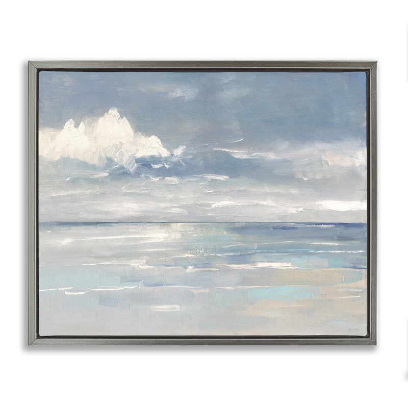 «Beach Clouds Reflection» par Sally Swatland, H 17 po x l 21 po, Cadre flottant gris lustré