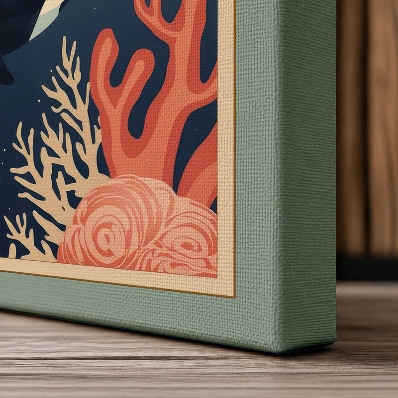 Whales in Blue Depths Coastal - Wrapped Canvas, 36x24 - 91.4 x 61.0 cm, Sage Border