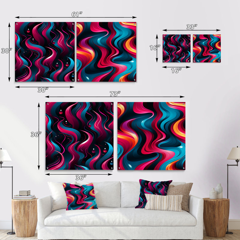 Corderious - Ensemble de 2 verres muraux abstraits géométriques en acrylique, H 36 po x l 73 po