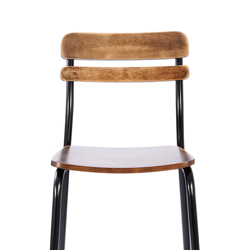 Commercial Solid Wood Bar Stool With Frame And Antique Finish, Brown/Antique Black