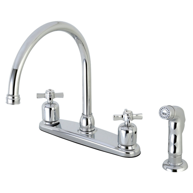 Kingston Brass Millennium Two-Handle 4-Hole 8" Centerset Kitchen Faucet with Side Sprayer, Polished Chrome
