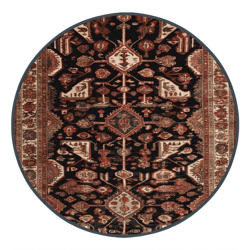 Machine Washable Persian Brown Area Rug, Round 7'