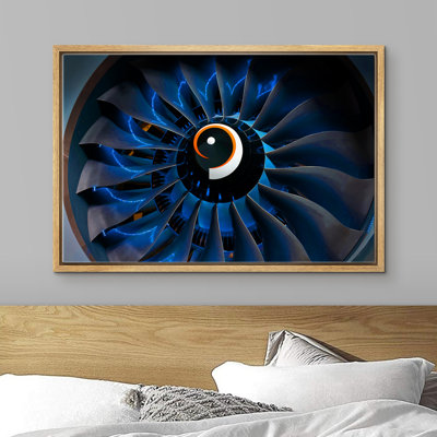 Signe, reproduction d'art sur toile encadrée, spirale bleue, moteur d'avion, transport, formes, photographie, réalisme, industriel, coloré, pour le salon