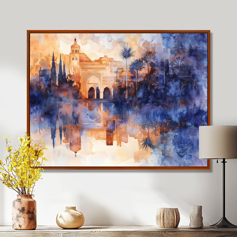 «Ottoman Mosques At Night», impression sur toile, H 16 po x l 32 po, Impression dans un cadre flottant sans passe-parto, Brun