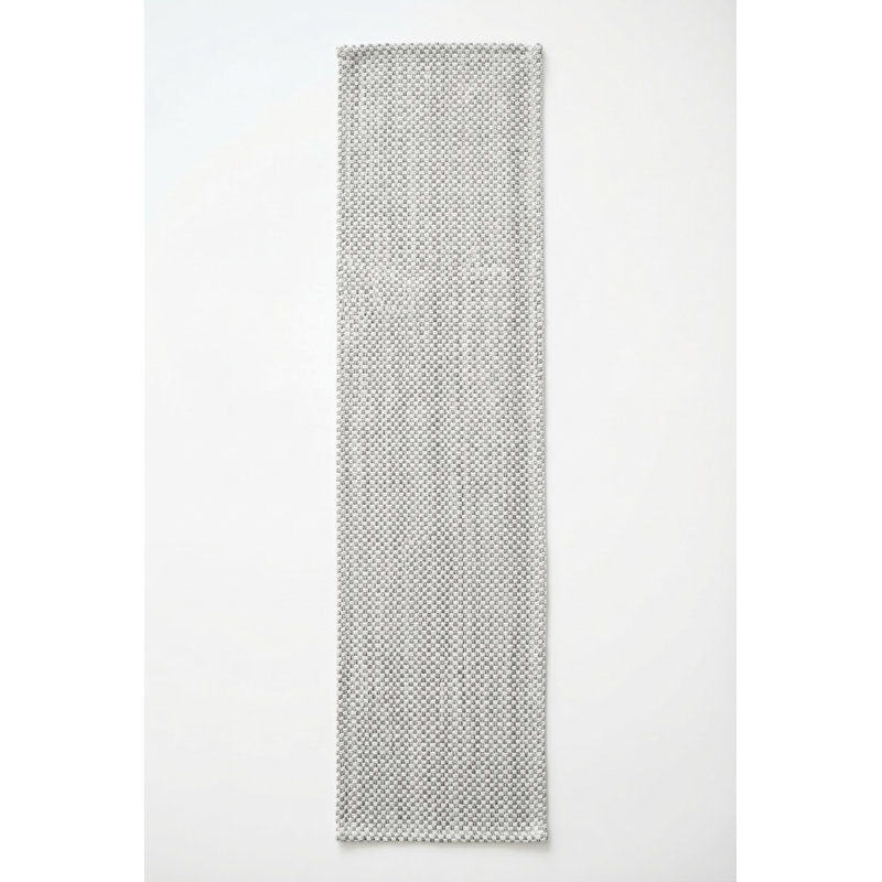 Light Grey Shoreline Grid Indoor Outdoor Table Runner 14x72