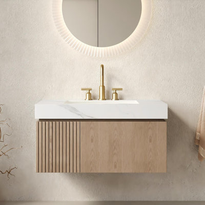 Plateau de meuble-lavabo mural moderne en pierre frittée 35,83 x 18,9 x 17,72 po Modern