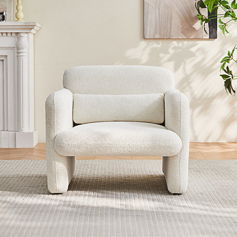 Modern Single Sofa With Support Pillow, Beige