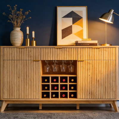 60"w Wine Coffee Bar Cabinet With 3 Drawers