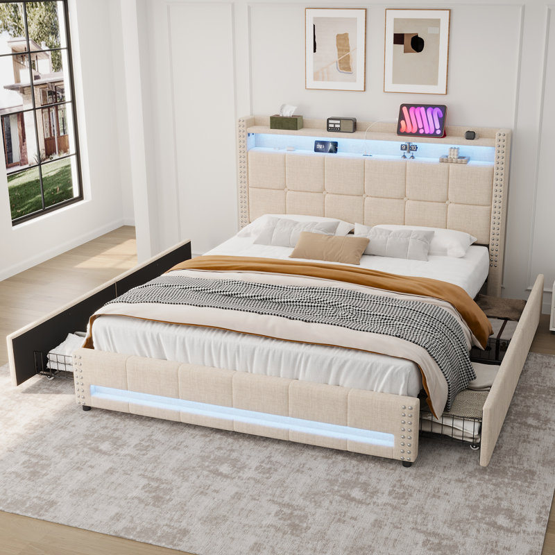 Upholstered Storage Bed, Beige