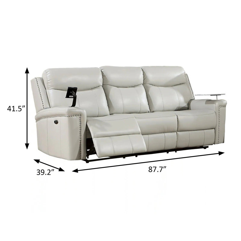 87.7" W Transitional Power Sofa, Light Gray