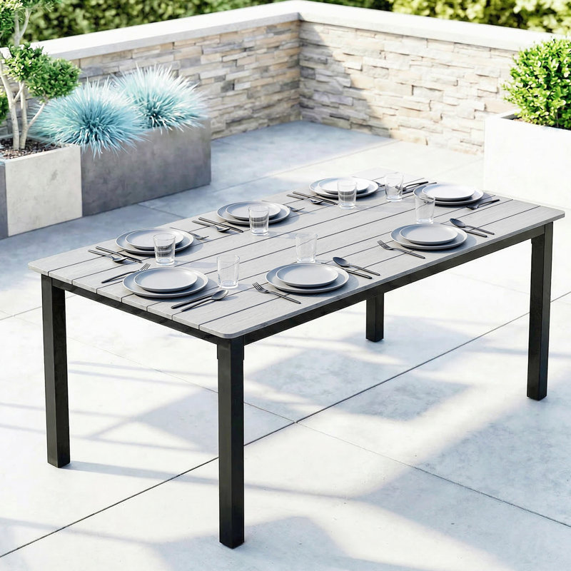 Rectangular Metal Outdoor Dining Table , 180cm cm W 86cm cm D, Grey