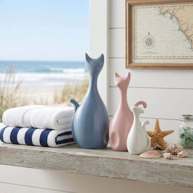 Ensemble de 3 figurines de chat en céramique, vase à sculpture abstraite moderne nordique Morandi pour console, bibliothèque, salon