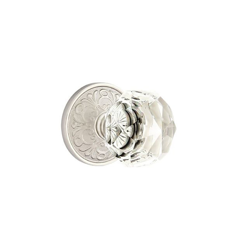 Privacy (Bed & Bath) Diamond Crystal Knob with Lancaster Rose, Satin Nickel