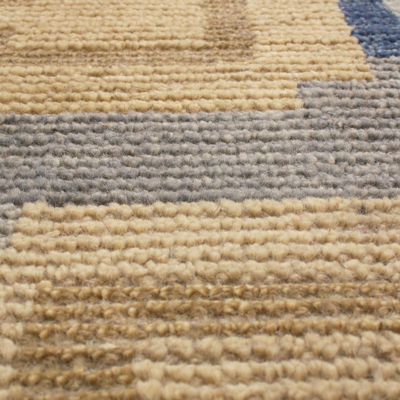 Rug & Kilim’S Scandinavian-Inspired Geometric Gold Beige And Blue Wool Pile Rug, Rectangle 8' x 10'