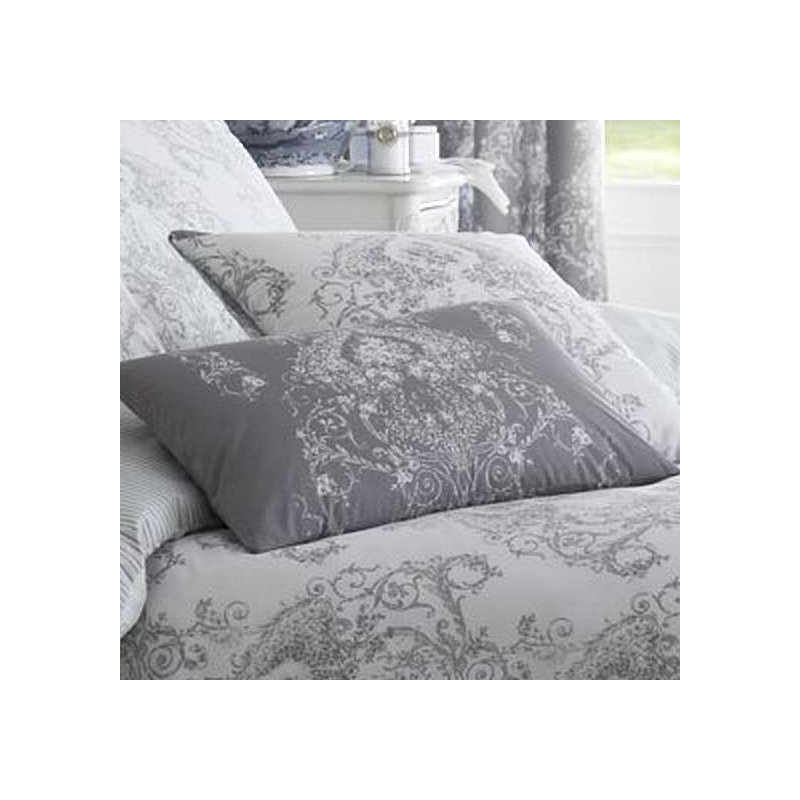 Finn Damask Rectangular Throw Pillow Cover, Grey