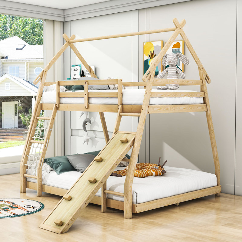Muthiani Kids Twin Over Queen Bunk Bed, Natural