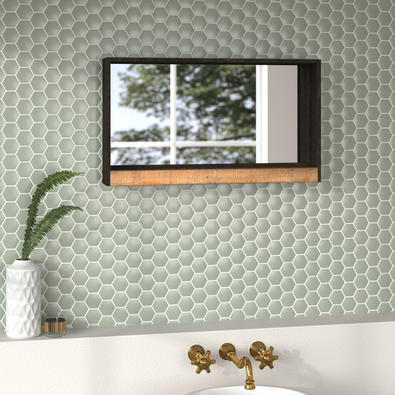 Ronnie Metal Mirror with Shelves, 16" x 28"