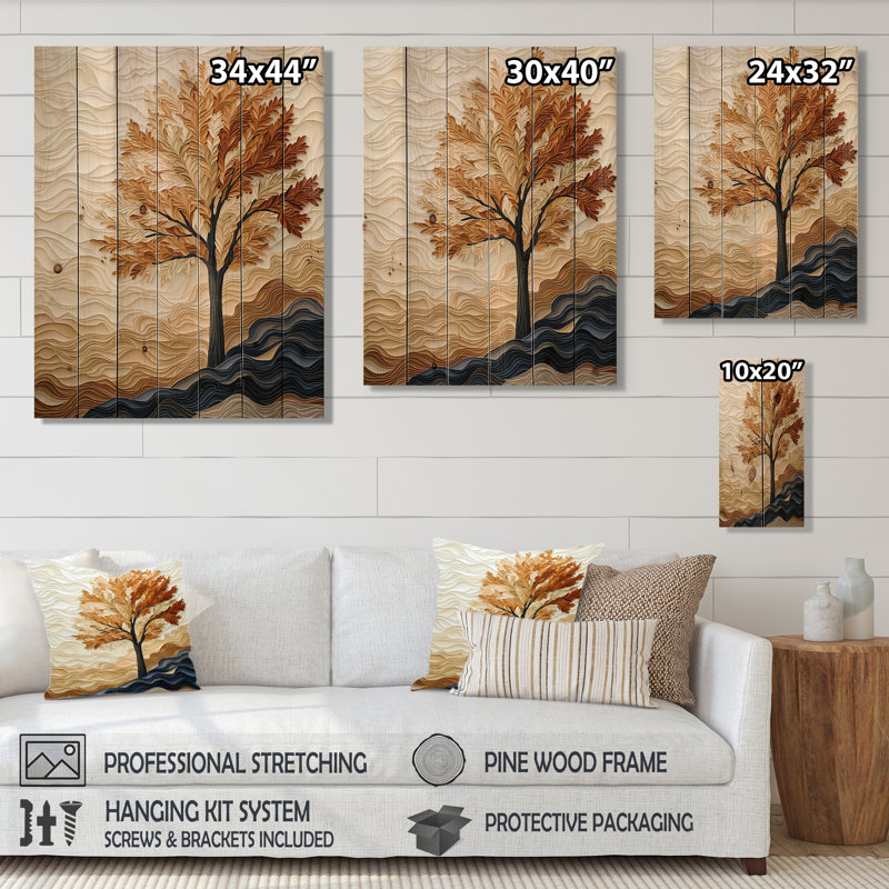 Automne charme érable coloré II - Art mural en bois traditionnel sur bois de pin naturel, H 20 po x l 10 po x P 0,78 po