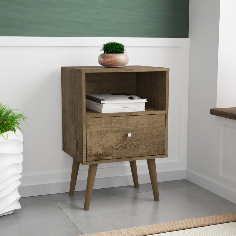 Table de chevet 1 tiroir Mid-Century Liberty, Brun rustique
