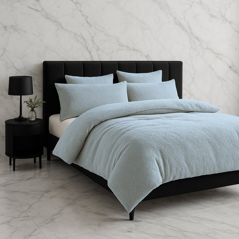 Polyester No Pattern Duvet Cover Set with Pillowcases, Duck Egg, Double Duvet Cover + 2 Standard Pillowcases