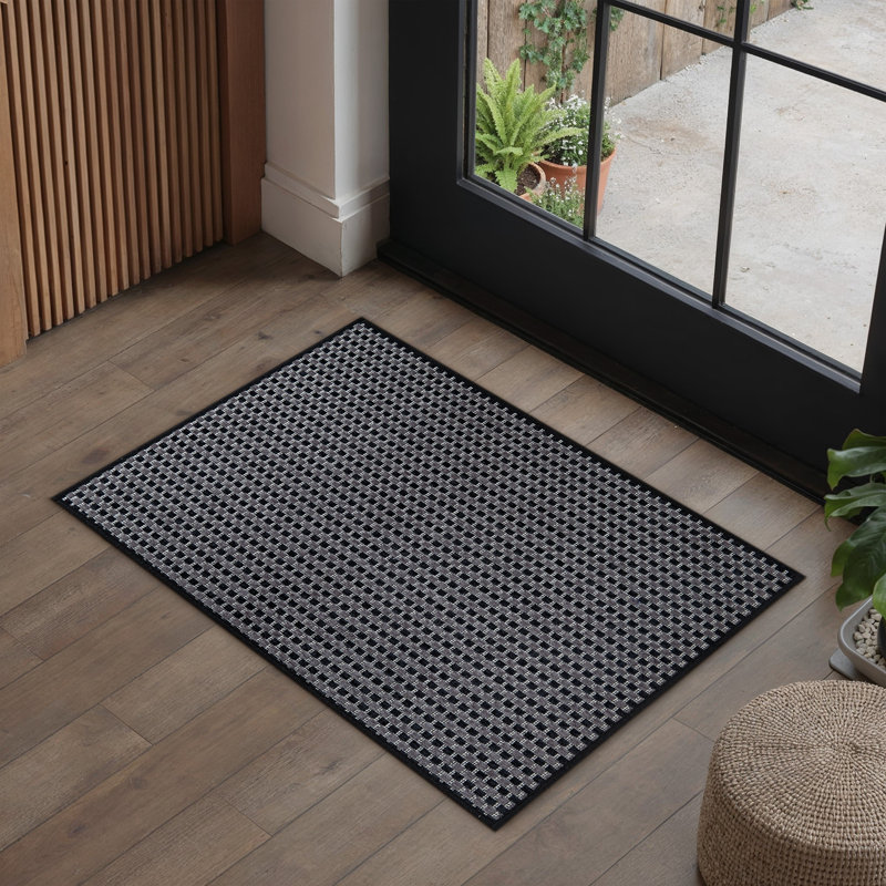 Eftenia Machine Washable Non-Skid Kitchen Mat, Black, Rectangle 1'5" x 2'8"