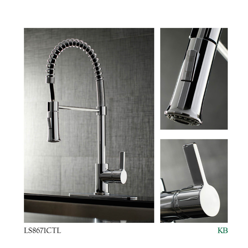 Kingston Brass Continental Single-Handle 1-Hole Deck Mount Pre-Rinse Kitchen Faucet, Polished Chrome