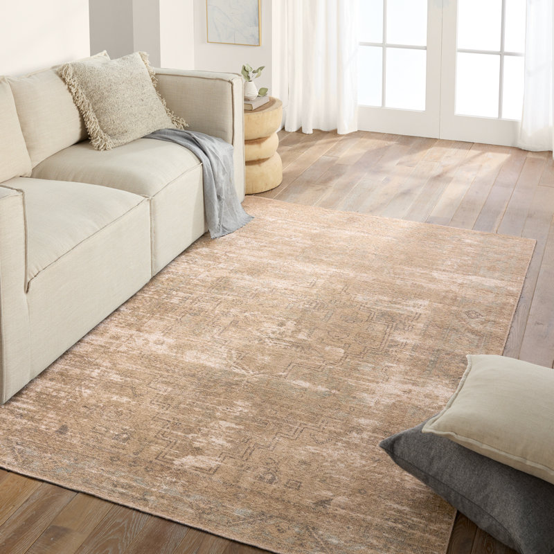 Vibe by Bungalow Rose Avalinn Medallion Tan/Sage Area Rug, Rectangle 4' x 6'