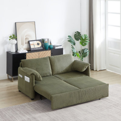 64.5" 3-In-1 Adjustable Sleeper Sofa – Pullout Bed With 2 Pillows & Side Pockets – Soft Corduroy Convertible Sofa For Apartment & Office