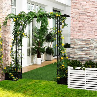 Outsunny 82'' Decorative Metal Garden Trellis Arch With Durable Steel Tubing & Elegant Scrollwork