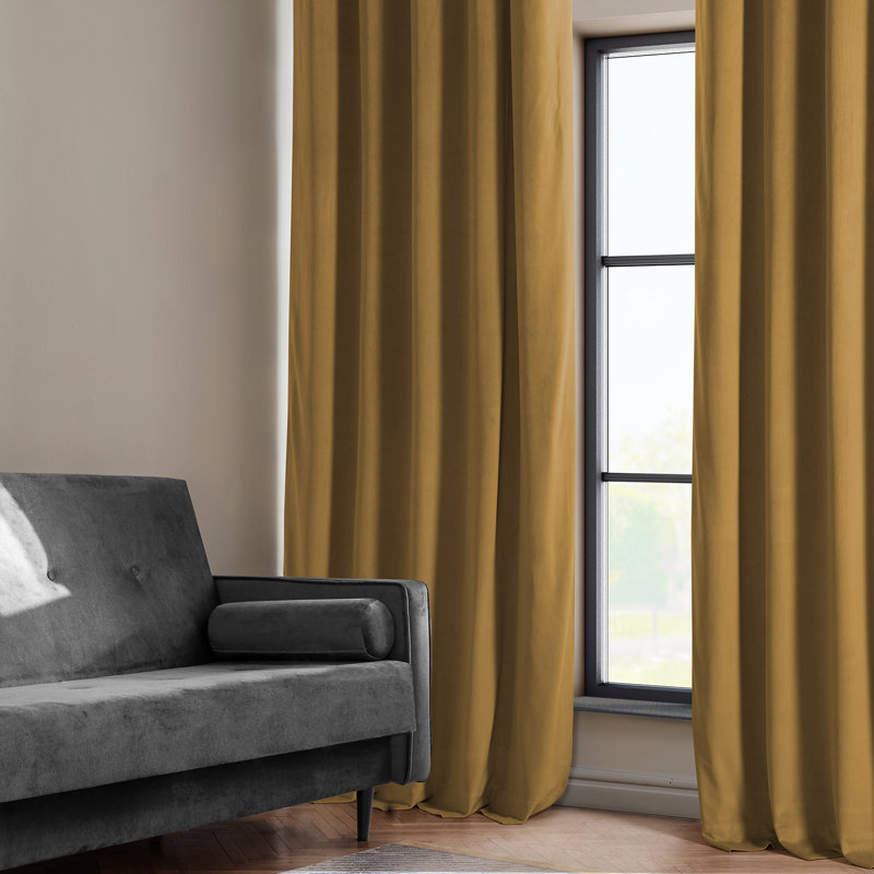 Loria Plush Velvet 100% Blackout Curtains For Bedroom, Living Room - Single Panel, 50" W x 108" L, Apple Cider Gold