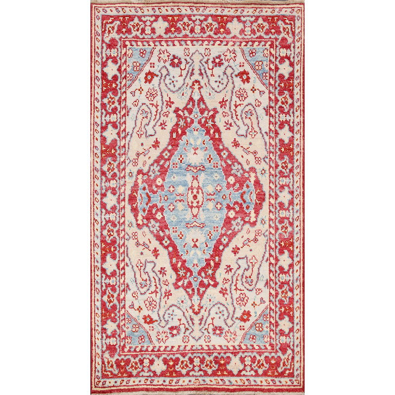 Tapis décoratif en laine de conception unique 4 pi x 6 pi noué à la main New Age Oushak