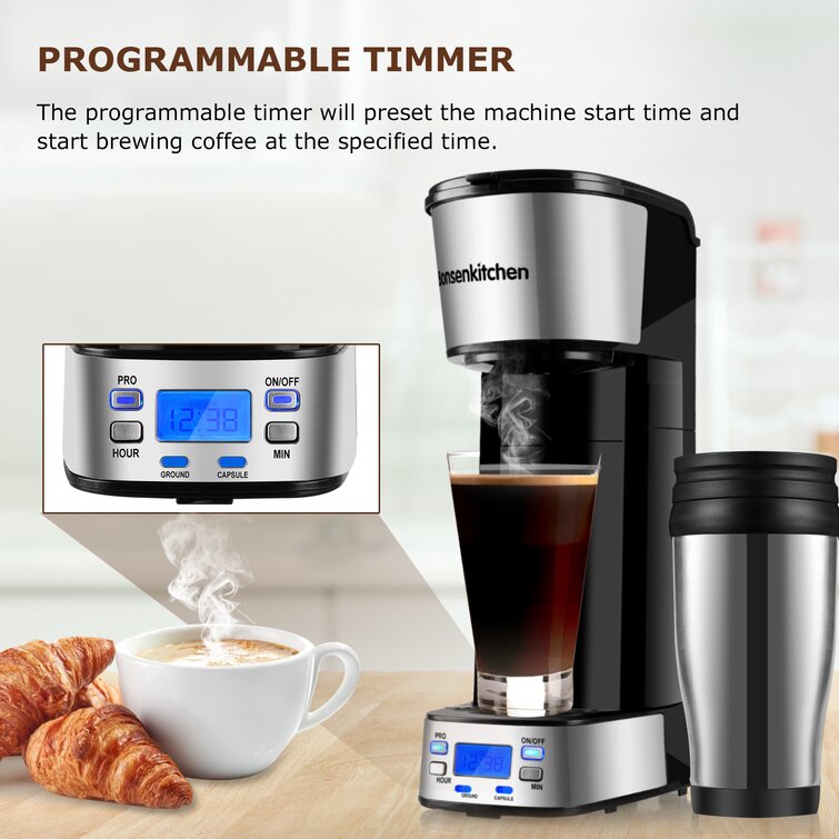 Bonsenkitchen Filter Coffee Machine with Thermos Jug and Timer,  Programmable Stainless Ste