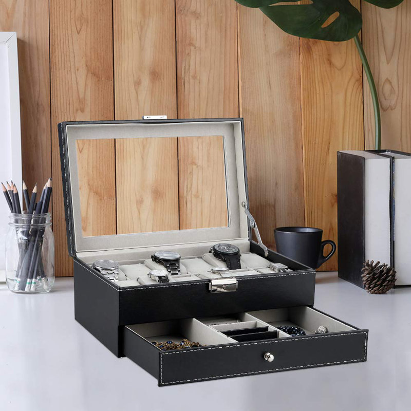 Leather Watch Box +, Black/White