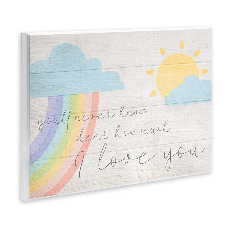 "How I I Love You Rainbow Clouds and Sun on Planks", art mural par Daphne Polselli, H 10 po x l 15 po