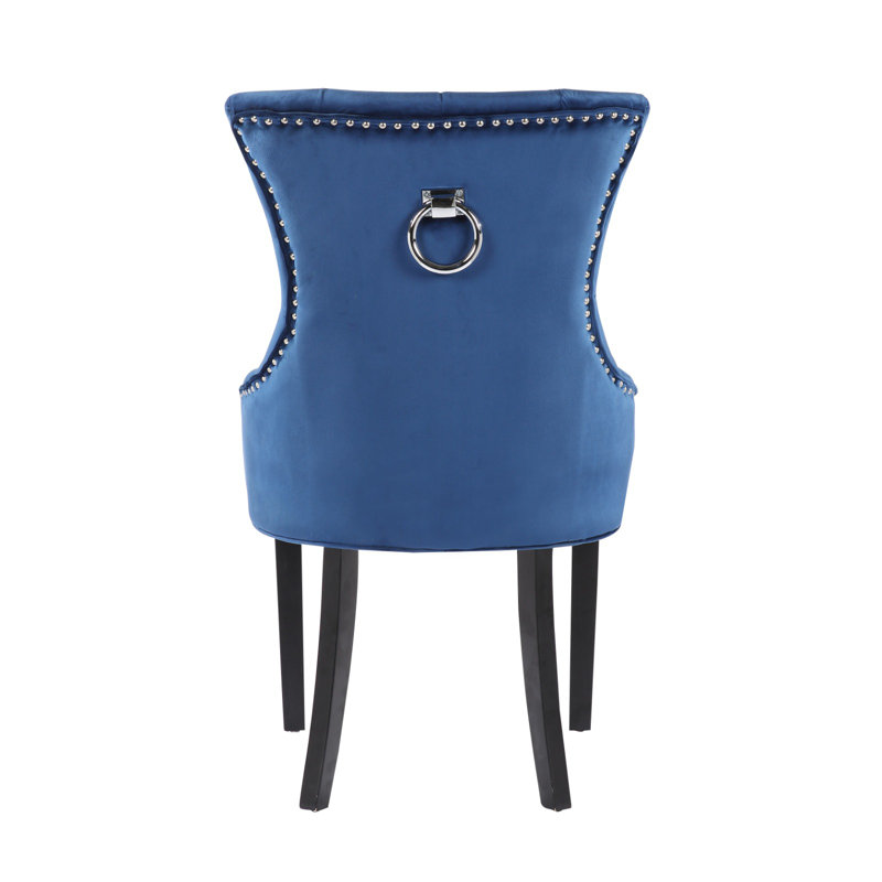 Chaise parsons capitonnée en velours, Bleu, 4