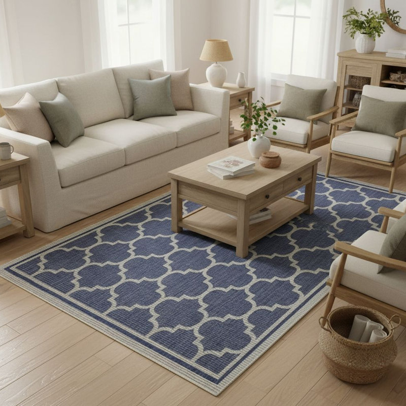 Tapis géométrique bleu et blanc
