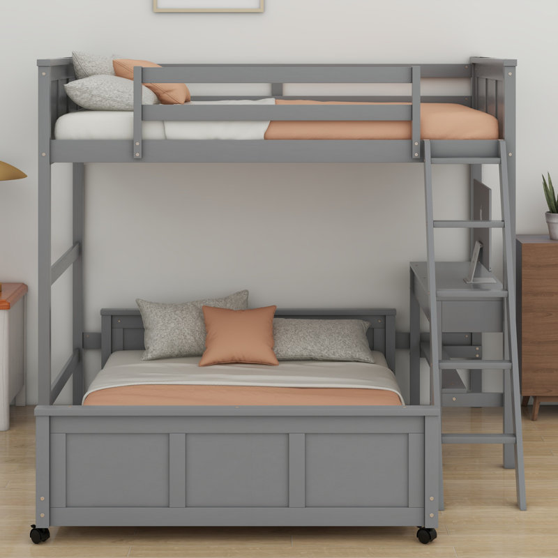 Lit superposé avec bureau, Gris
