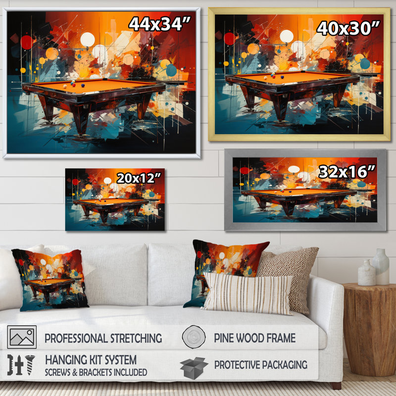 " Billard Vibrant Break II ", Black Floater Framed Canvas, 24" H x 32" W