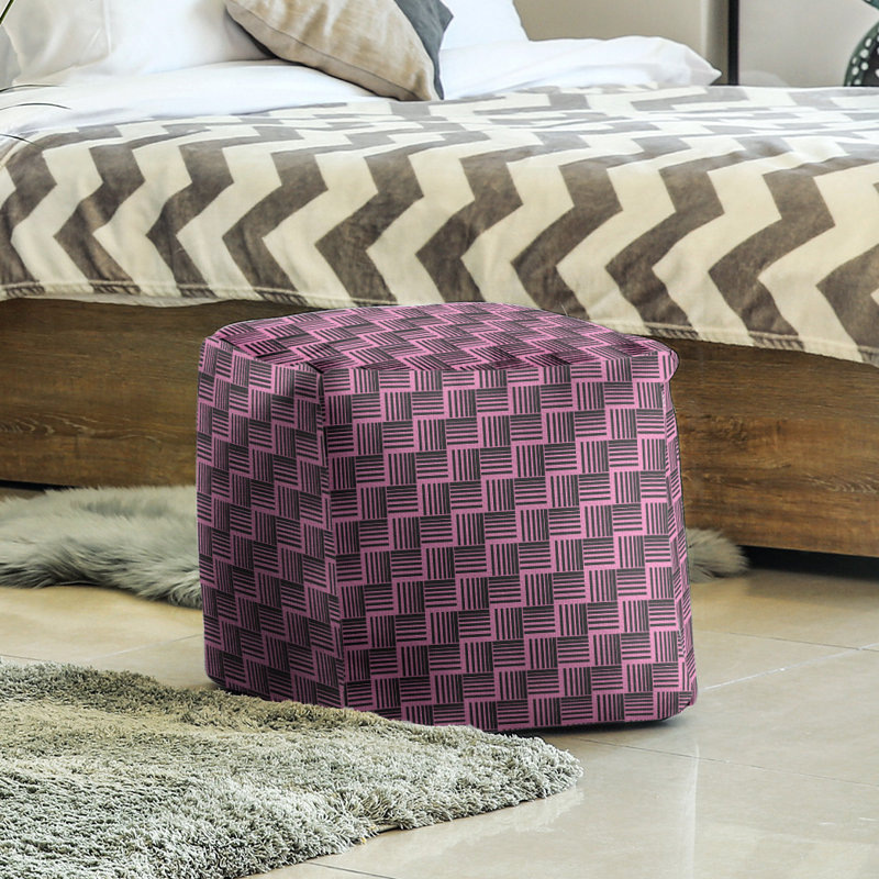 Repose-pieds cubique à rayures classic basketweave, Noir / rose