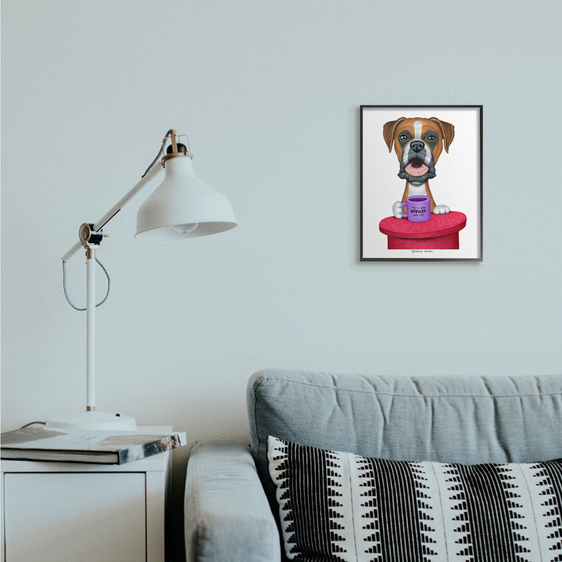 «Spoilé Boxer Dog» par Danny Gordan - impression d'art graphique, Giclée encadrée noir minuit, H 14 po x l 11 po x P 1,5 po