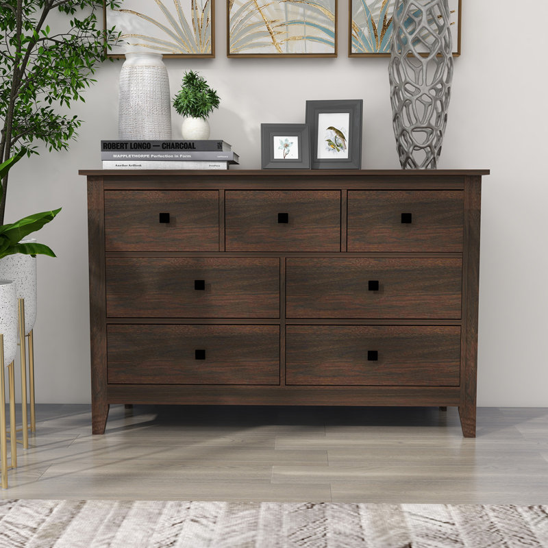 Wide 7-Drawer Farmhouse Bedroom Storage Dresser with Anti-Tip Kit, Brown