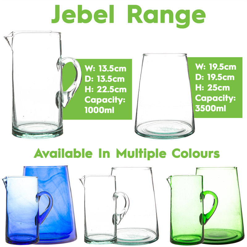 Nicola Spring Jebel Recycled Glass Pitcher Jug, Blue