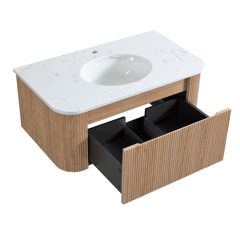 Meuble-lavabo mural avec lavabo et tiroirs, 36