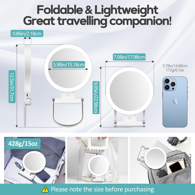 Magnifying Mirror With Light 30X, Double-Sided 1X/ 30X Magnifying With Tweezer, 2000Mah 3 Colour Modes With Adjustable Brightness,Foldable,(White)