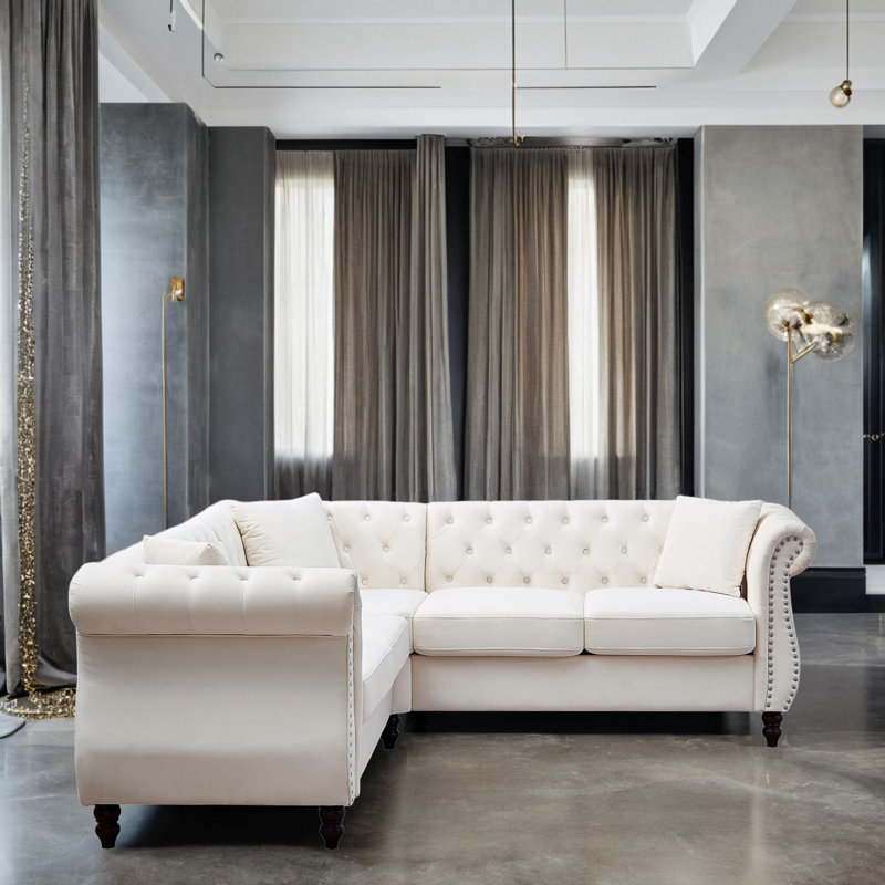 Canapé modulaire 3 pièces Joneka, Velours beige