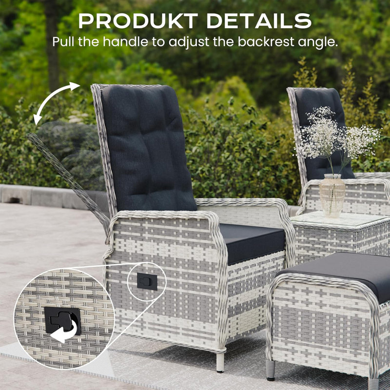 Outdoor Lounge Chair with Ottoman, Black
