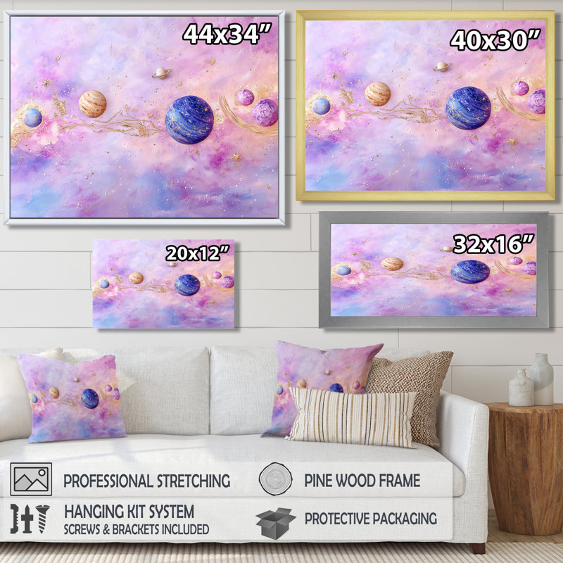 «Minimal Galaxy Planets Horizon - Space», art mural, Toile tendue, 16" H x 32" W, Ne s’applique pas