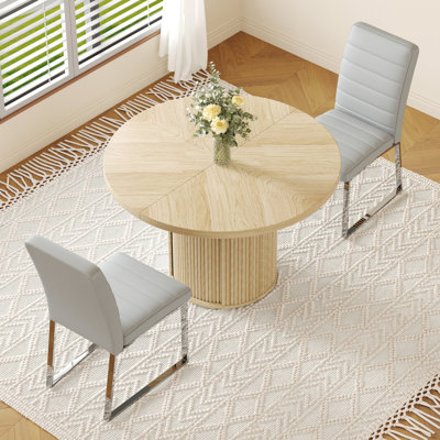 Ensemble de chaises de salle à manger rembourrées en polyuréthane 2 pièces avec table à colonnes romaine ronde de 47,2 po, rangement inclus, adapté aux restaurants / couleur bois