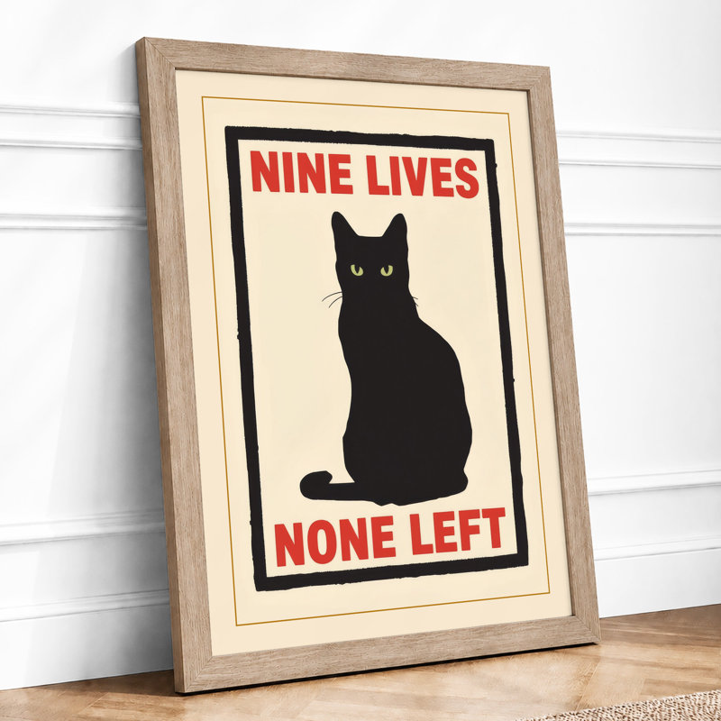 Nine Lives None Left Typography - Framed Print, A1 - 84.1 x 59.4 cm, Oak